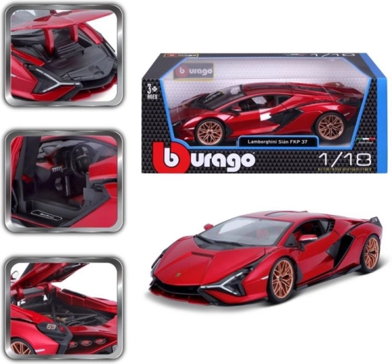 Modelo de coche metálico 1:18 Lamborghini Sián FKP 37 rojo