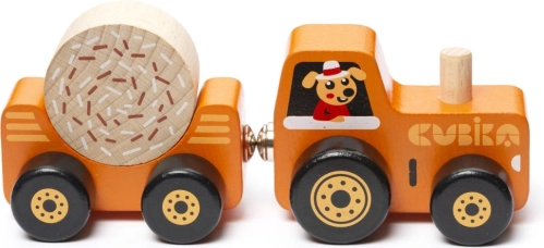 Cubika tractor con remolque – rompecabezas magnético de madera, 3 piezas
