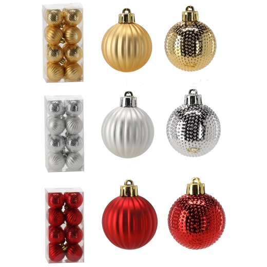 Juego de bolas navideñas de 4 cm – rojas, doradas y plateadas (16 uds.)
