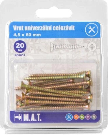 Tornillo universal de rosca completa 4,5 × 60 mm, galvanizado, 20 uds