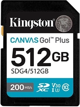 Tarjeta SD 512 GB Kingston Canvas Go Plus 200/160 MB/s C10 U3 V30