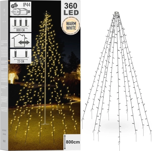 Iluminación navideña de cadenas con 360 LED para poste
