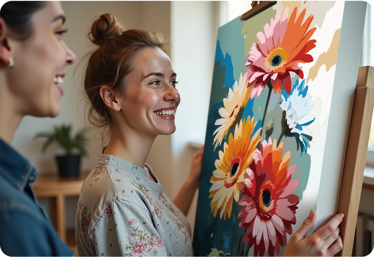 Todo en el paquete: lienzo, pinturas, 3 pinceles