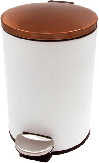 Papelera con pedal de 3 l redonda con cubeta de plástico extraíble – blanca con tapa color cobre