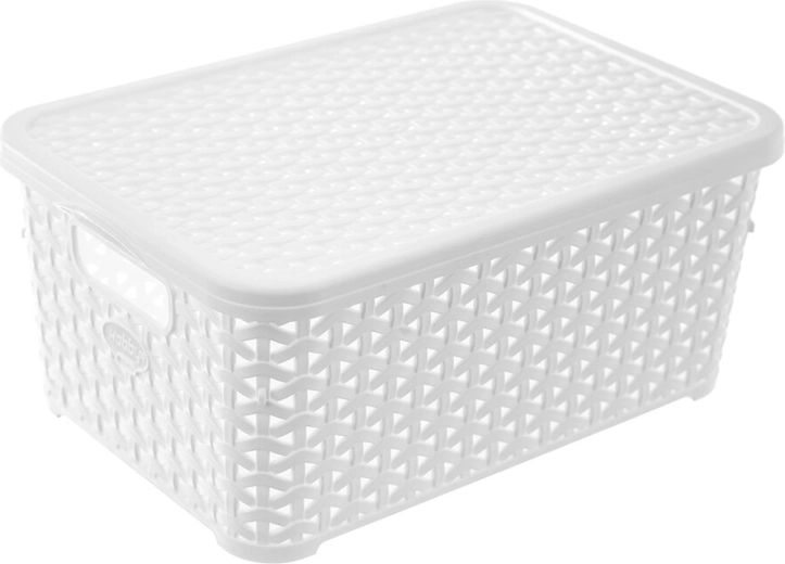 Caja de almacenamiento Hobby de ratán con tapa 6 l blanca