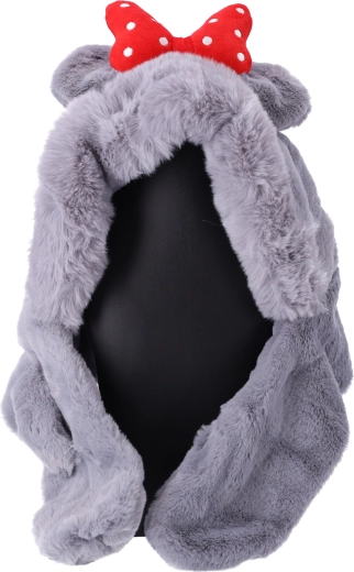 Gorro infantil de felpa con bufanda y lazo – gris