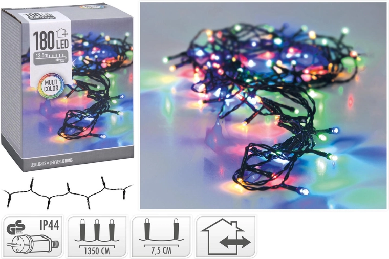 Cadena LED navideña 13,5 m 180 LED multicolor IP44