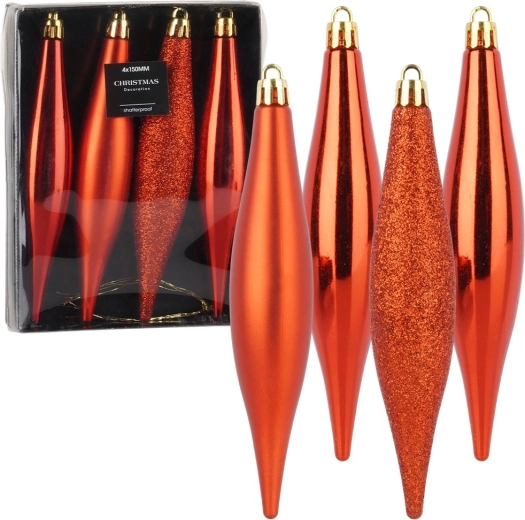 Adornos navideños irrompibles: carámbanos rojos de 15 cm, 4 uds.