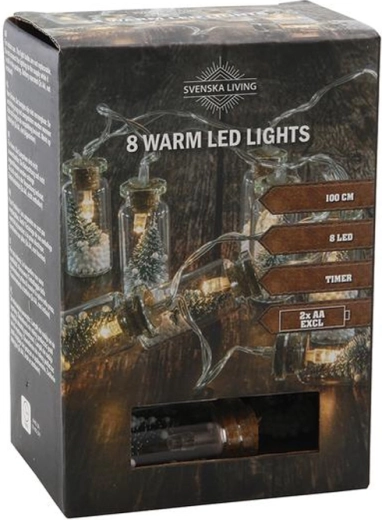 Guirnalda de luces con temporizador, 8 botellitas LED con arbolito, 100 cm