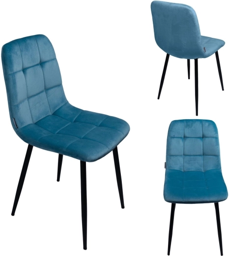 Silla de comedor tapizada de terciopelo en estilo loft azul - 1 unidad