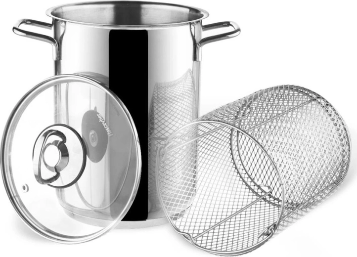 Olla de acero inoxidable para espárragos y pasta con cestillo y tapa de cristal ANETT 16 cm, 4,2 l