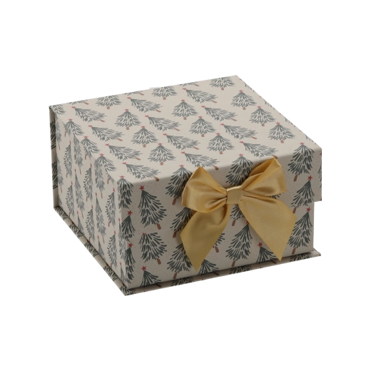 Caja de regalo navideña con lazo dorado 20 × 20 × 11 cm