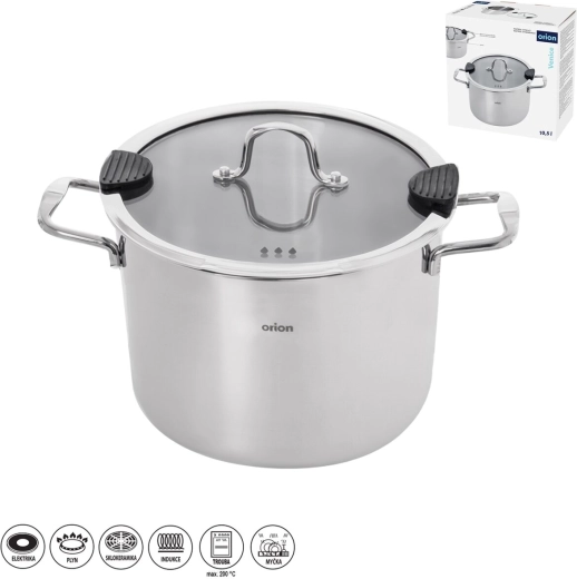 Olla de acero inoxidable Orion Venice 10,5 l con tapa de vidrio