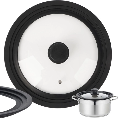 Tapa de vidrio universal 3 en 1 RUHHY 24/26/28 cm con borde de silicona
