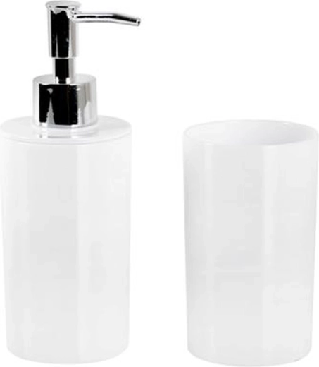 Dispensador de jabón de plástico y vaso TORO – set de baño blanco