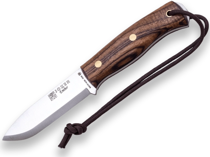 Cuchillo outdoor Joker Ember 10,5 cm con mango de nogal y funda de cuero