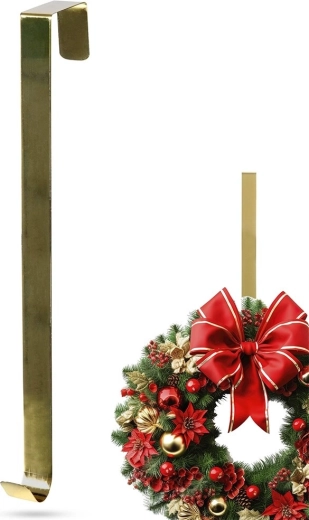 Colgador metálico dorado para coronas de 30 cm sobre la puerta