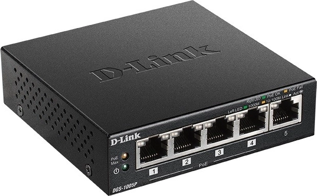 D-Link DGS-1005P switch gigabit PoE+ de 5 puertos (4× PoE+, 60 W)