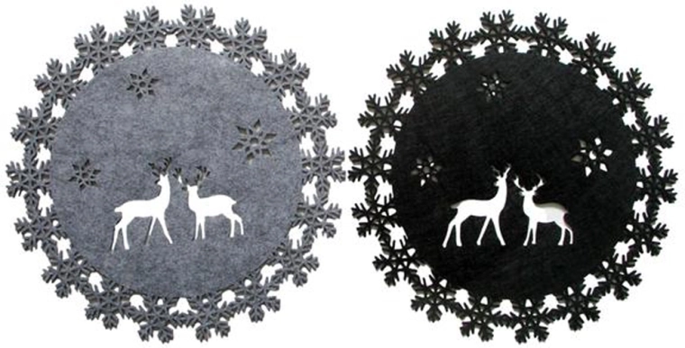 Mantel individual navideño redondo de fieltro 36 cm (2 diseños)