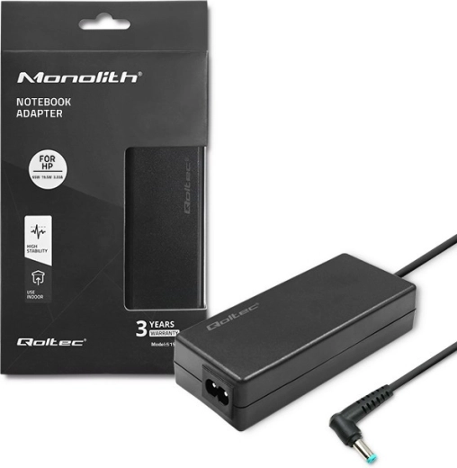 Adaptador de corriente para HP 65 W, 19.5 V, 3.33 A, conector 4.5 × 3.0 mm Slim – Qoltec