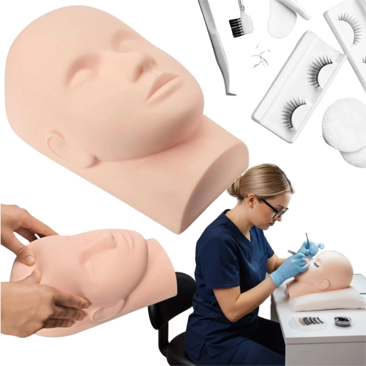 Cabeza de silicona de entrenamiento para extensiones de pestañas