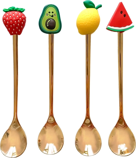 Cucharillas de té doradas TORO con motivo de frutas (4 uds.)