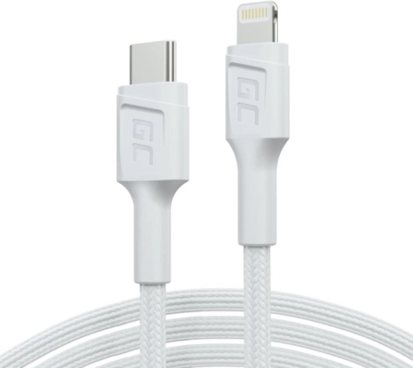 Cable USB-C a Lightning de 1 m con certificación MFi y compatibilidad con PD – Green Cell Power Stream, blanco