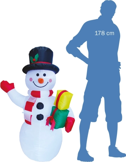Muñeco de nieve hinchable iluminado con regalos 124 cm