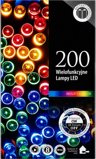 Cadena de luces LED navideñas de 20 m, 200 diodos RGB multicolor - 1 unidad
