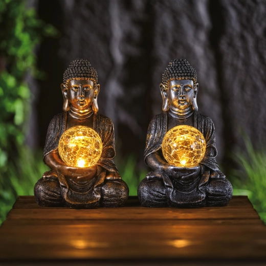 Estatua solar de Buda con iluminación LED de color blanco cálido