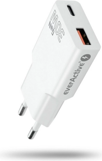 Cargador de red everActive GaN super slim 30 W con USB-A y USB-C