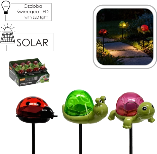 Picas solares LED de jardín con forma de tortuga, caracol y mariquita – blanco cálido