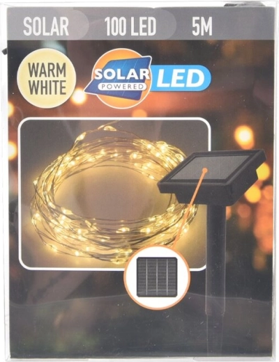 Guirnalda luminosa LED solar 100 LED con luz amarilla