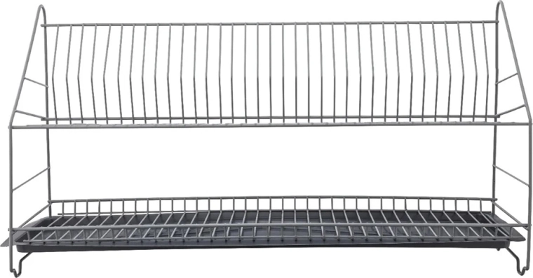 Escurreplatos Metpol de dos niveles 80 cm plateado con bandeja de goteo
