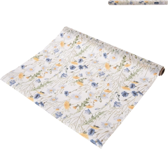 Camino de mesa de papel con motivo de flores primaverales azul 180 × 40 cm