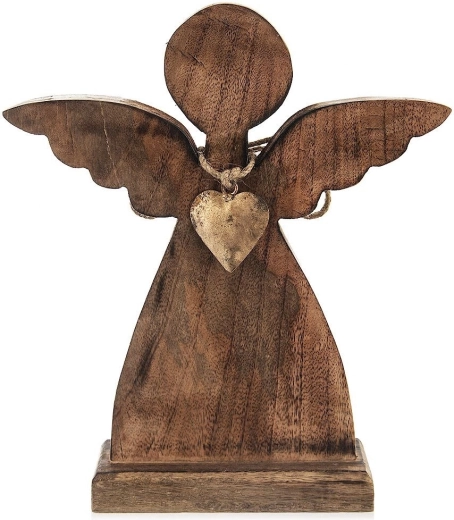 Figura de ángel de madera de madera de mango 27 × 30 cm