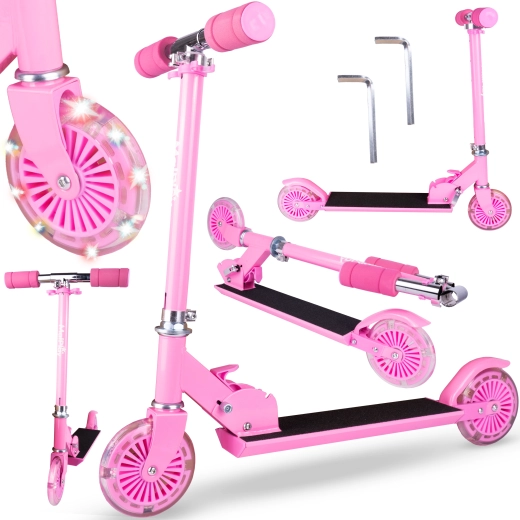 Patinete infantil de dos ruedas con ruedas luminosas rosa