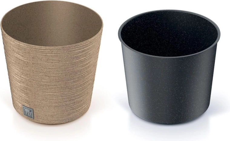 Macetero Furu Round Low Eco Wood con inserto 25 cm – naturo