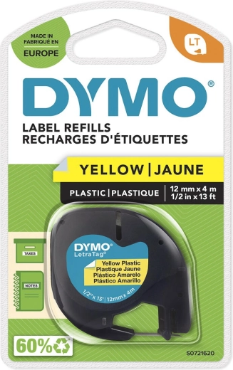Cinta DYMO LetraTag 12 mm x 4 m amarilla de plástico