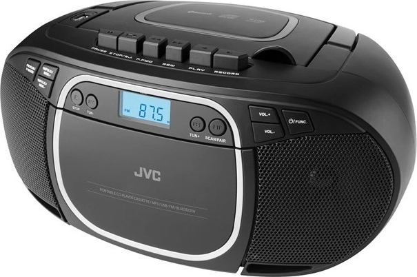 Boombox JVC con CD, casete y Bluetooth en color negro