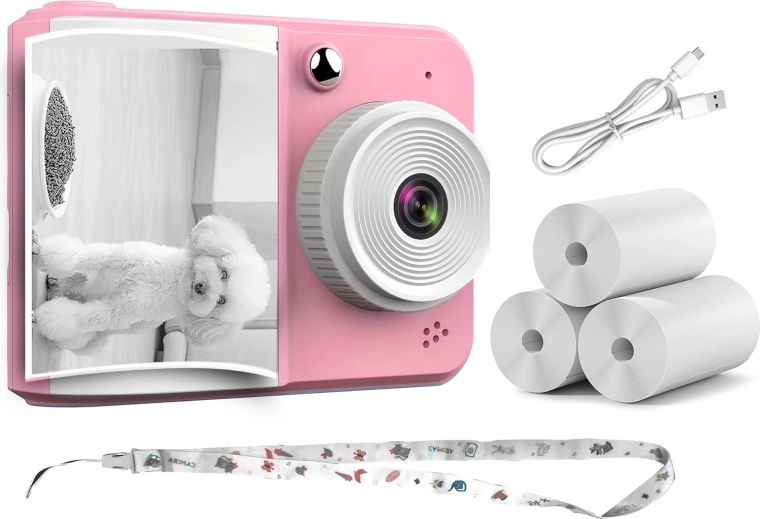 Cámara instantánea infantil RENEW FORCE con 3 rollos de papel, rosa