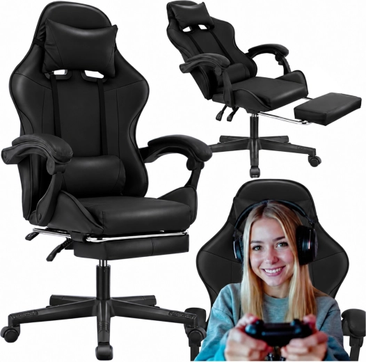 Sillón gaming de oficina giratorio con reposapiés, hasta 150 kg