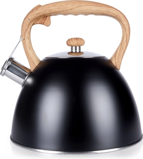 Hervidor de acero inoxidable con silbato para cocina 3 l, negro Vilde