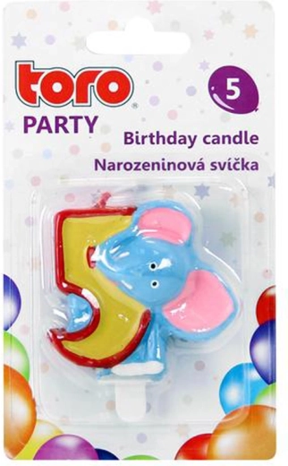 Vela de tarta número 5 con elefante TORO 5 cm