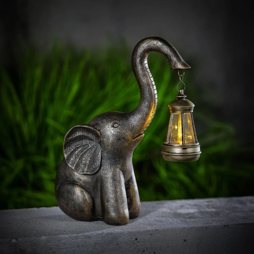 Lámpara LED solar con forma de elefante y farol