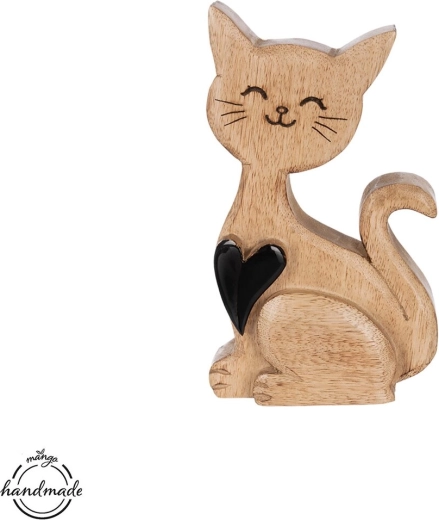 Decoración de madera con forma de gato de madera de mango y un corazoncito