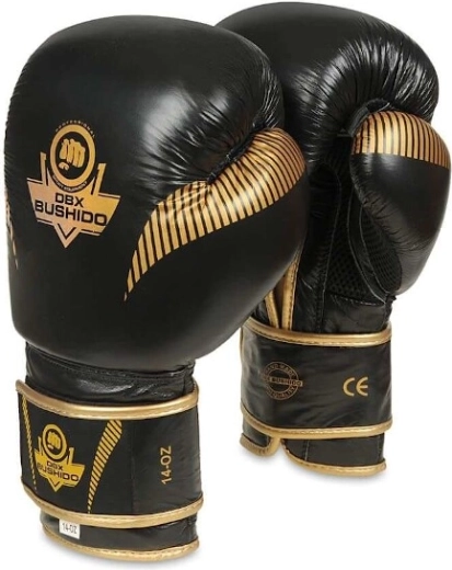 Guantes de boxeo DBX Bushido negro-dorados – Talla 1