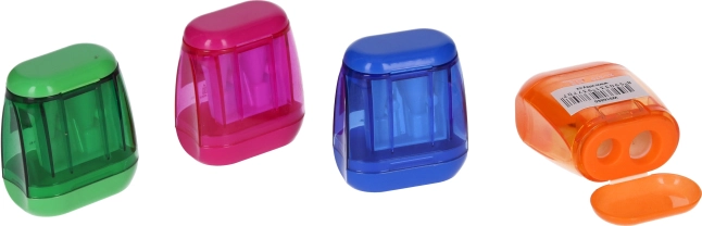 Sacapuntas doble para dos lápices con depósito en 4 colores
