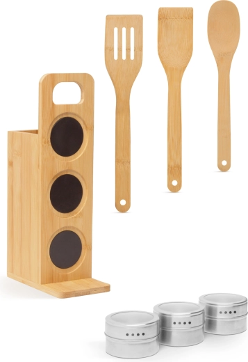 Utensilios de bambú en un solo soporte