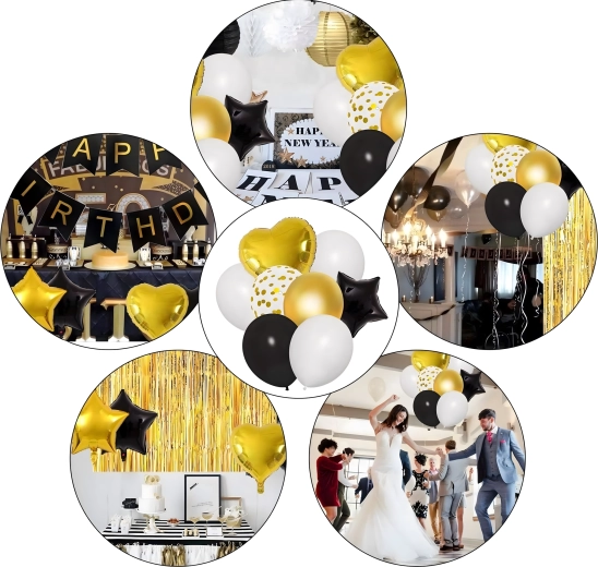 Set de globos y decoraciones para 40.º cumpleaños, negro‑dorado XXL